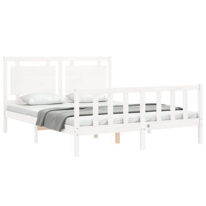 Bed Frame without Mattress White King Size Solid Wood Pine