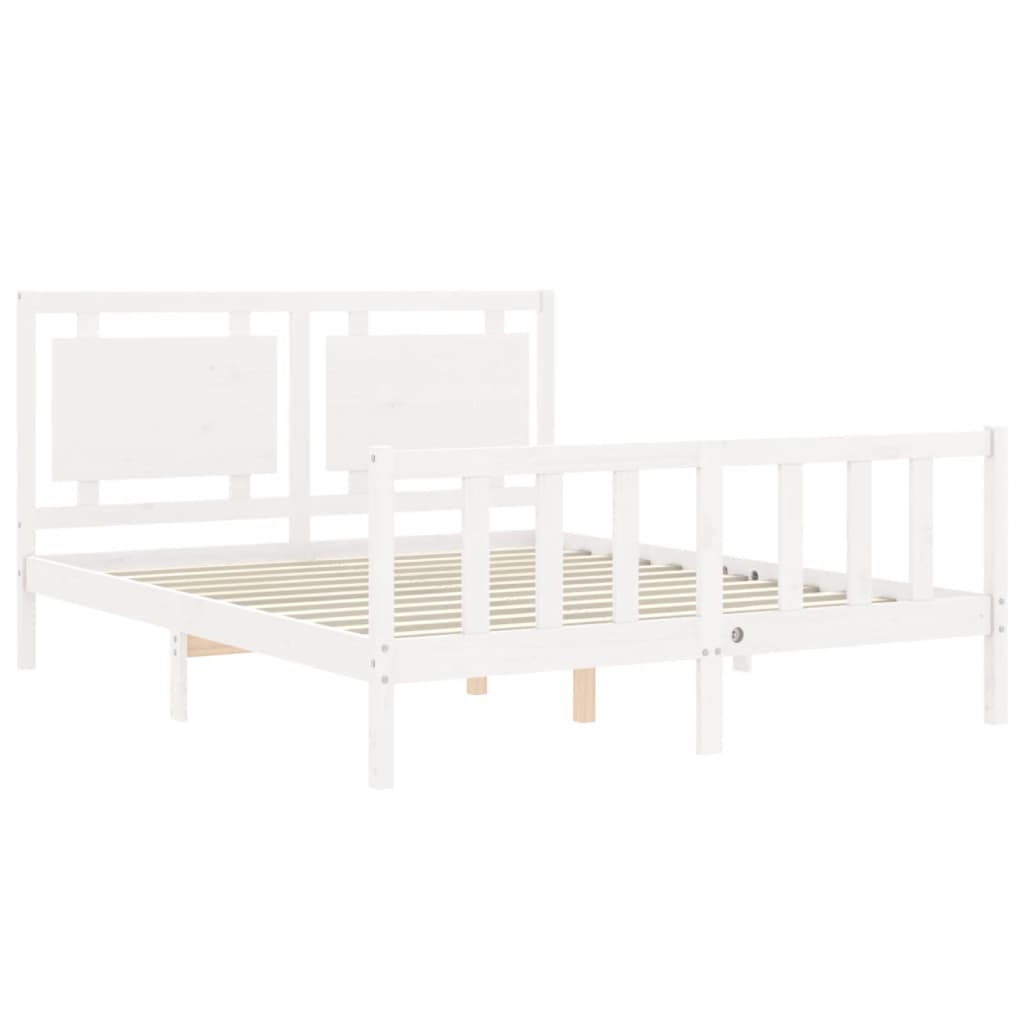 Bed Frame without Mattress White King Size Solid Wood Pine