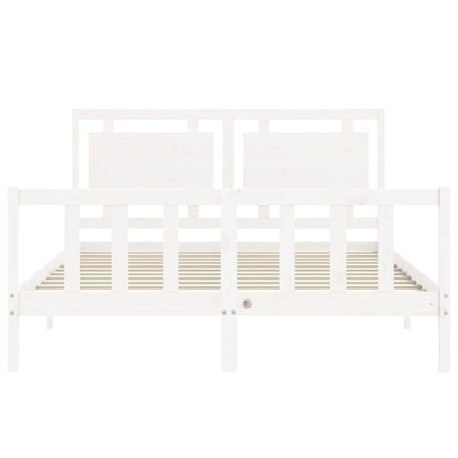 Bed Frame without Mattress White King Size Solid Wood Pine