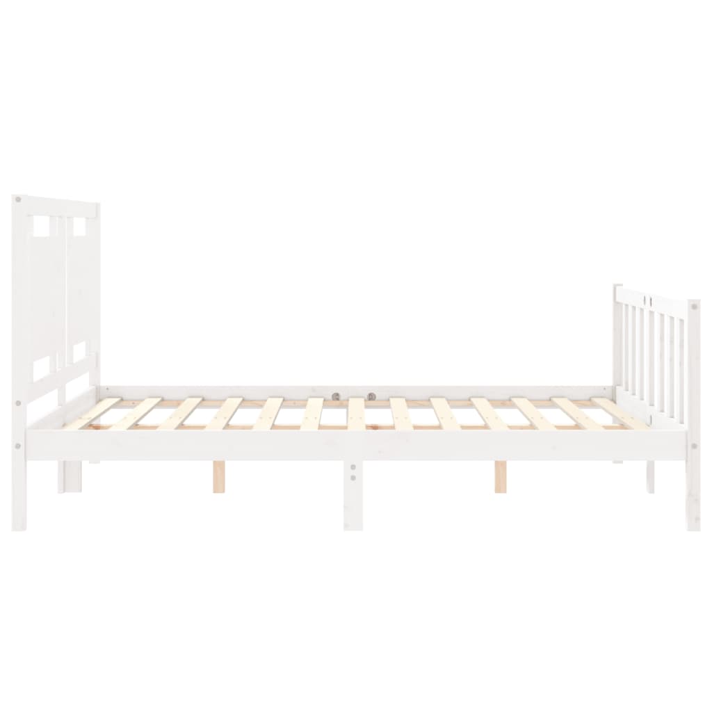 Bed Frame without Mattress White King Size Solid Wood Pine