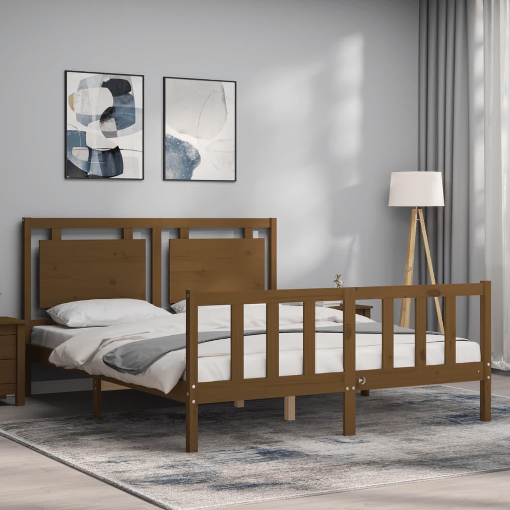 Bed Frame with Headboard Honey Brown King Size Solid Wood