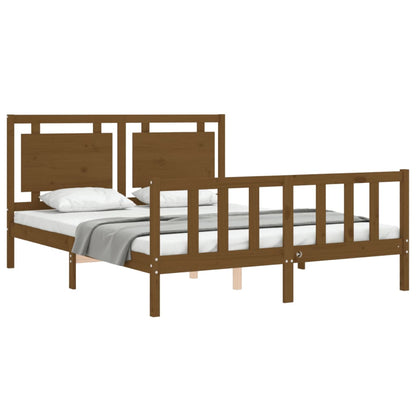 Bed Frame with Headboard Honey Brown King Size Solid Wood