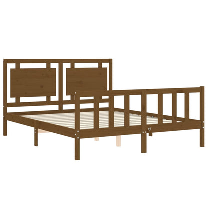 Bed Frame with Headboard Honey Brown King Size Solid Wood