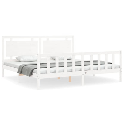 Bed Frame with Headboard White 180x200 cm Super King Solid Wood