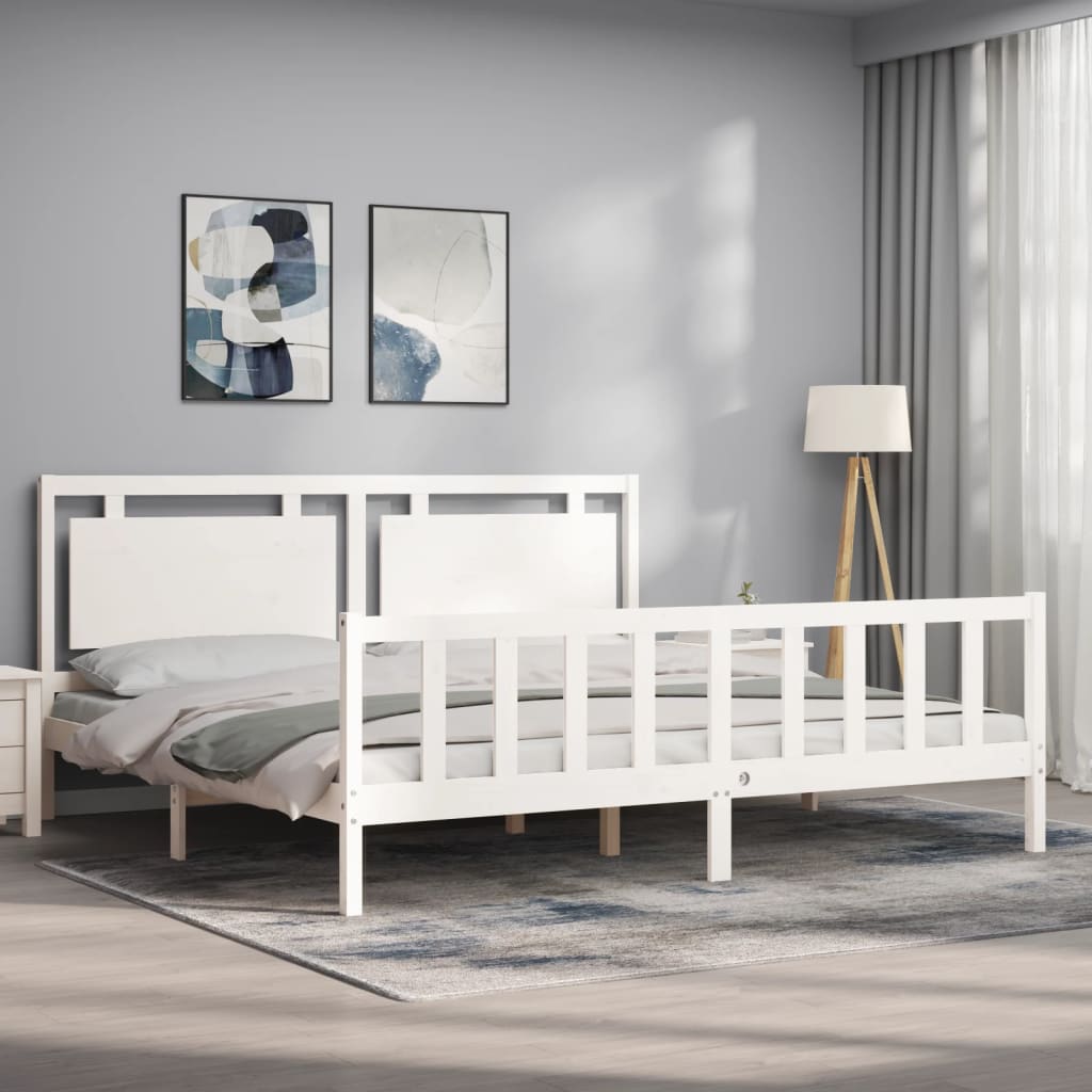 Bed Frame with Headboard White 180x200 cm Super King Solid Wood