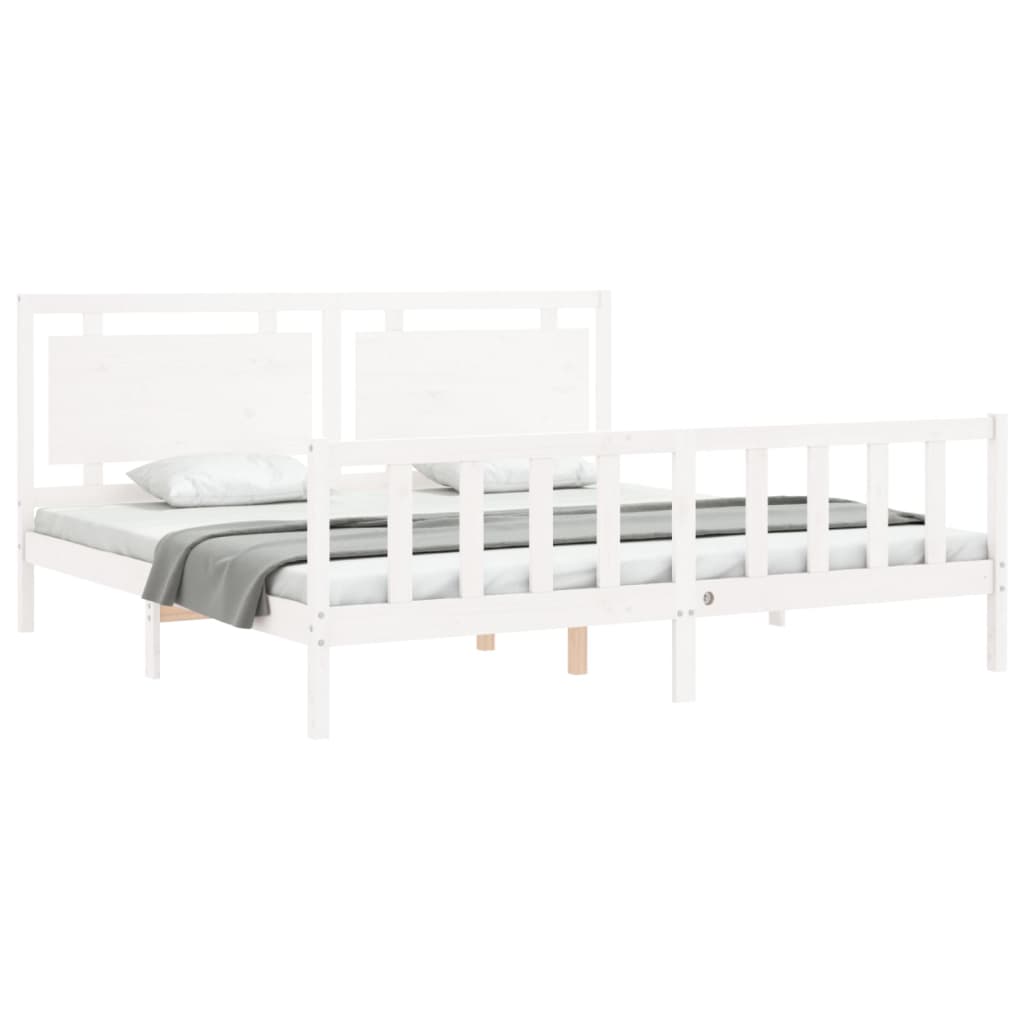 Bed Frame with Headboard White 180x200 cm Super King Solid Wood