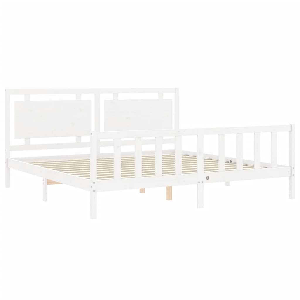 Bed Frame with Headboard White 180x200 cm Super King Solid Wood