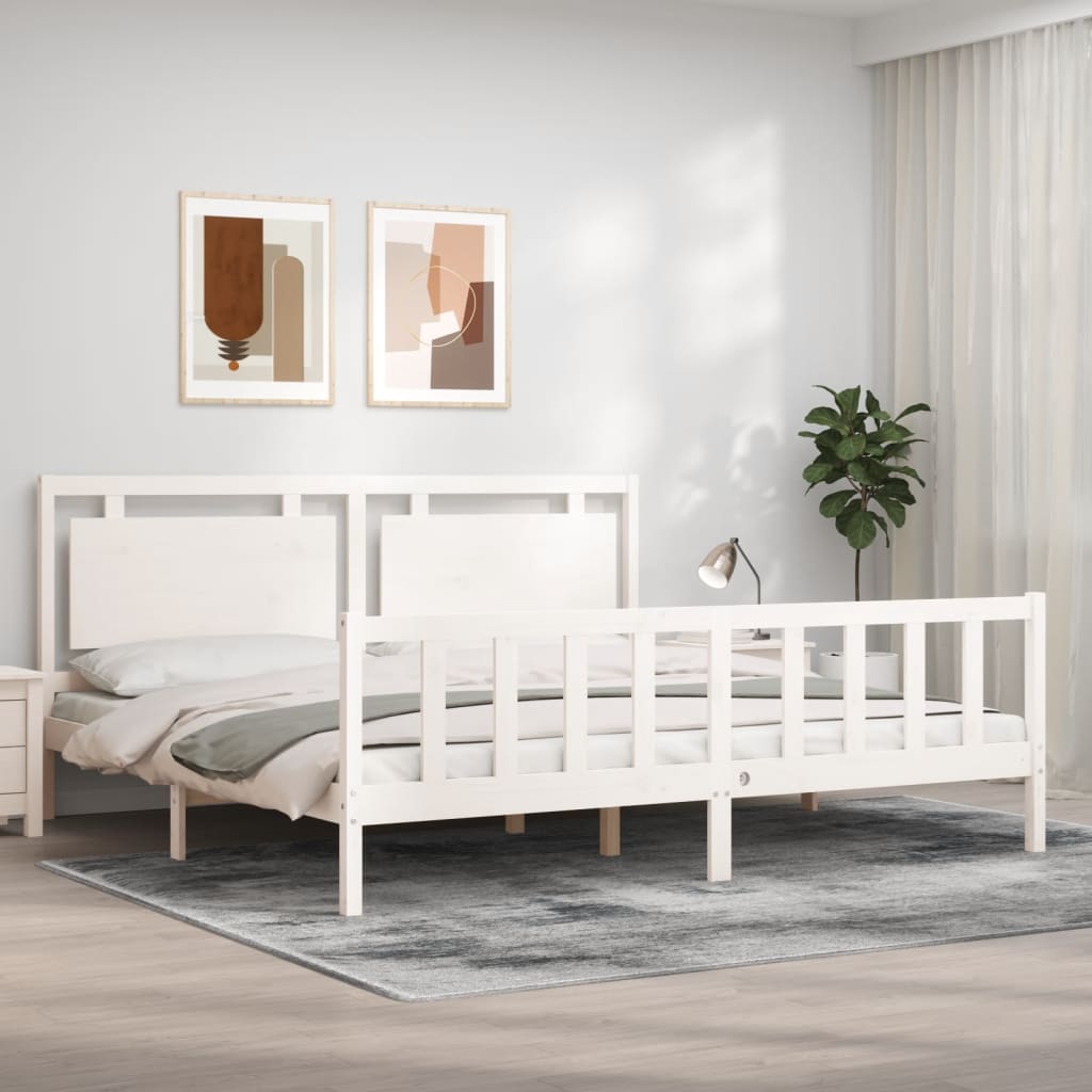 Bed Frame with Headboard White 180x200 cm Super King Solid Wood