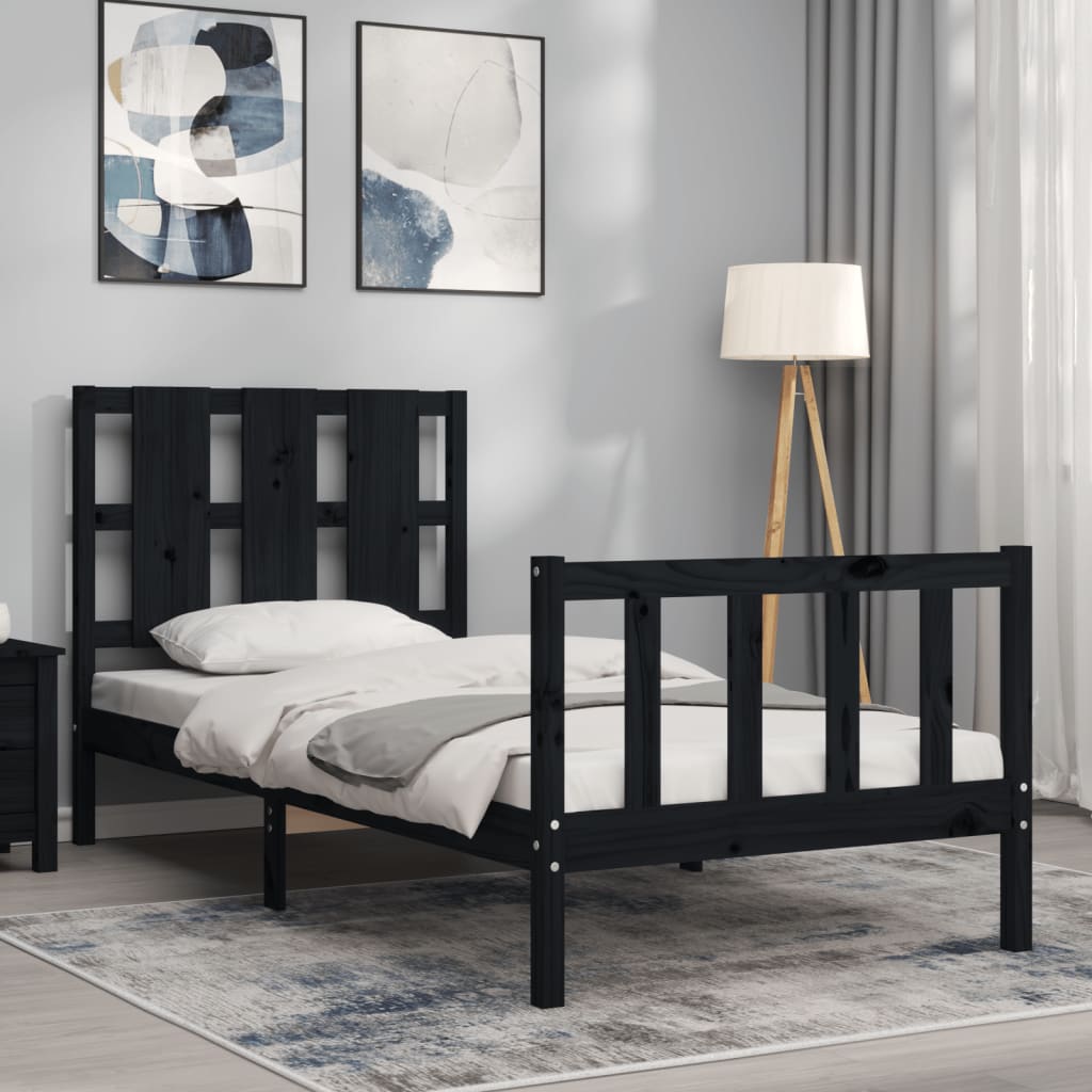 Bed Frame without Mattress Black Small Single Solid Wood Pine