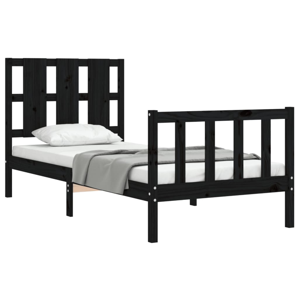 Bed Frame without Mattress Black Small Single Solid Wood Pine