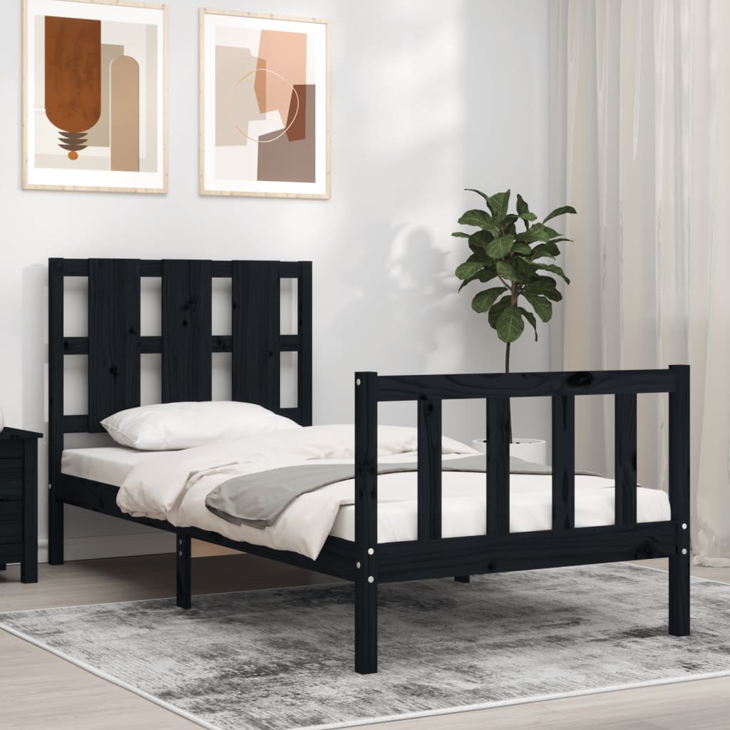 Bed Frame without Mattress Black Small Single Solid Wood Pine