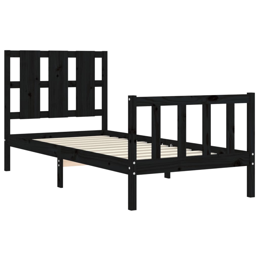 Bed Frame without Mattress Black 90x190 cm Single Solid Wood Pine