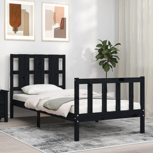 Bed Frame with Headboard Black 100x200 cm Solid Wood