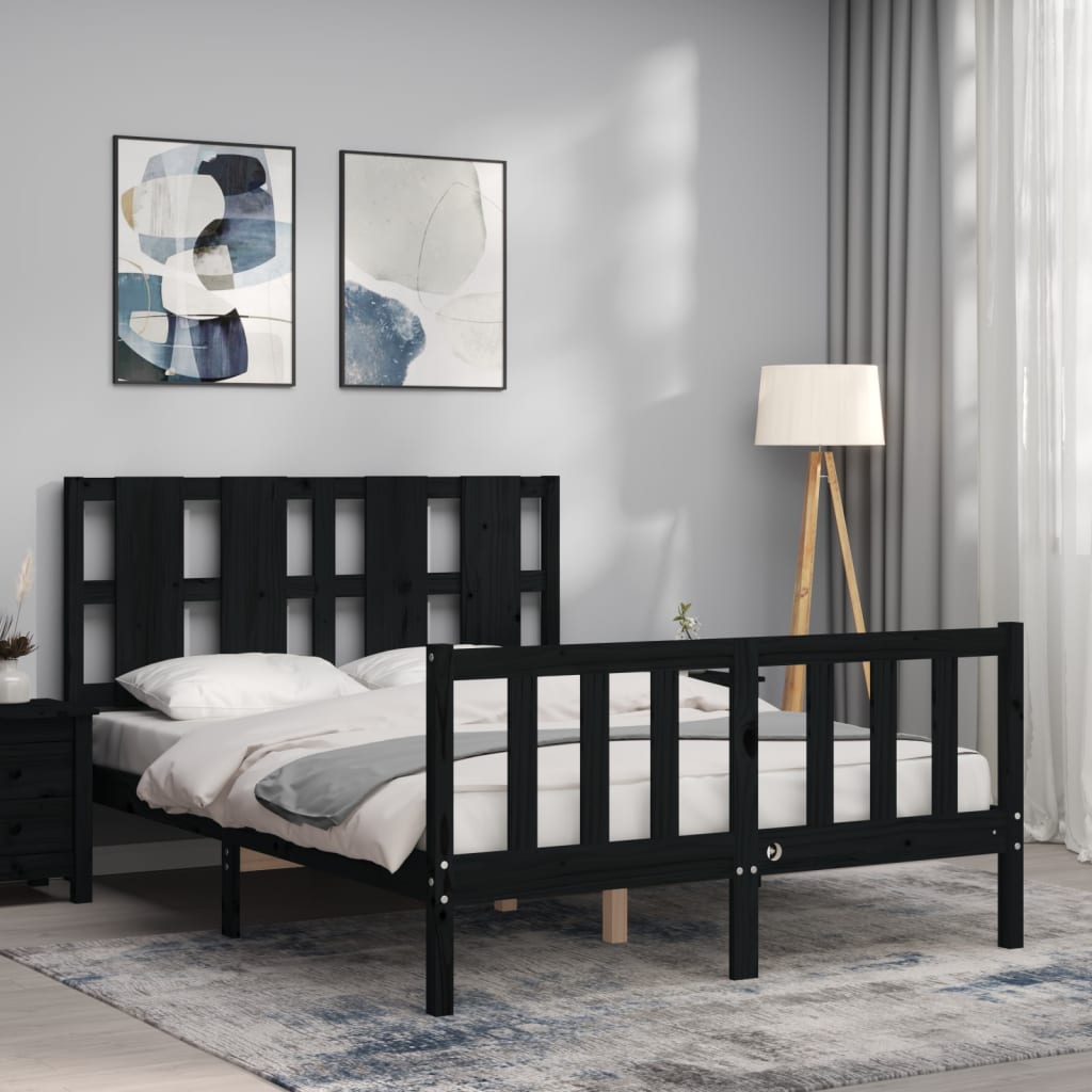 Bed Frame with Headboard Black 140x200 cm Solid Wood