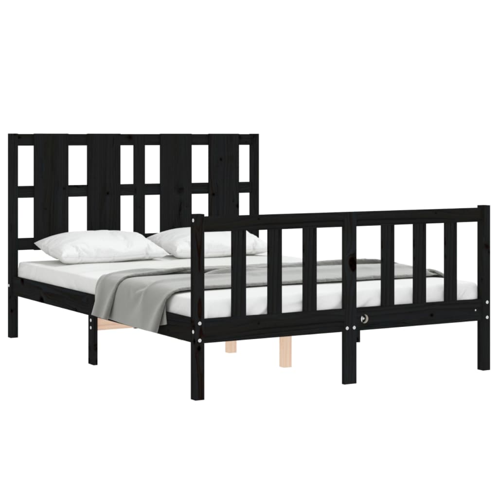 Bed Frame with Headboard Black 140x200 cm Solid Wood