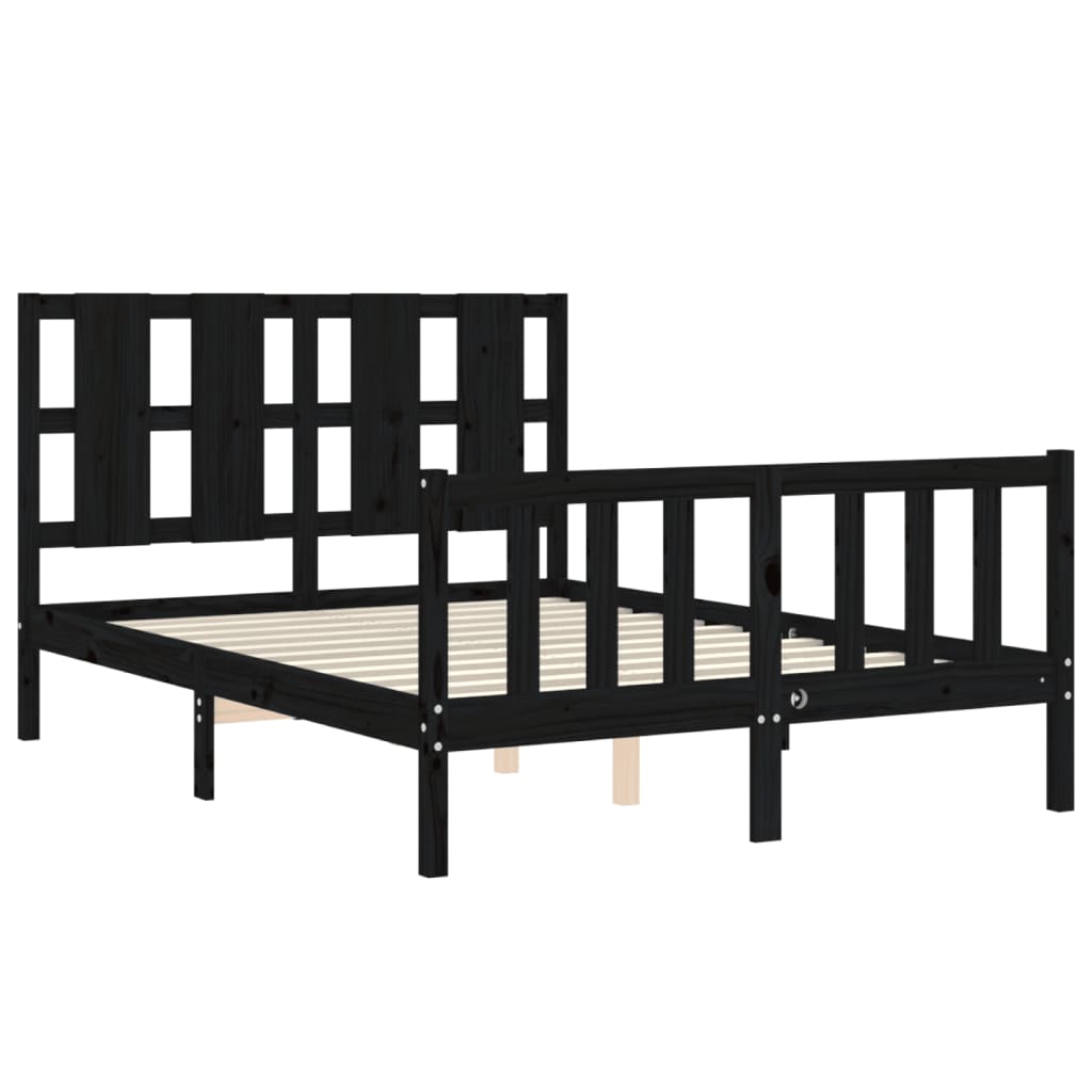 Bed Frame with Headboard Black 140x200 cm Solid Wood