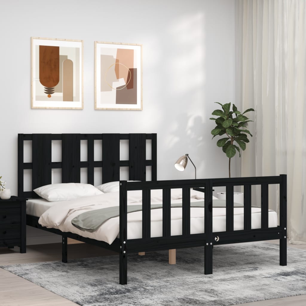 Bed Frame with Headboard Black 140x200 cm Solid Wood