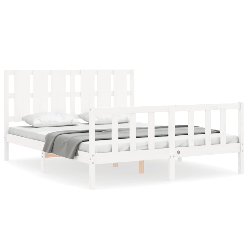 Bed Frame without Mattress White King Size Solid Wood Pine