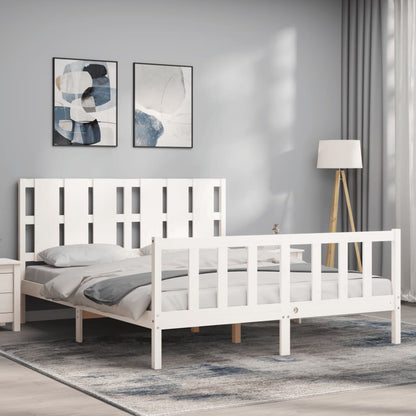 Bed Frame without Mattress White King Size Solid Wood Pine