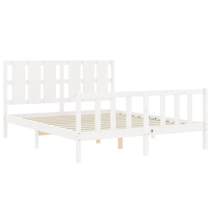 Bed Frame without Mattress White King Size Solid Wood Pine