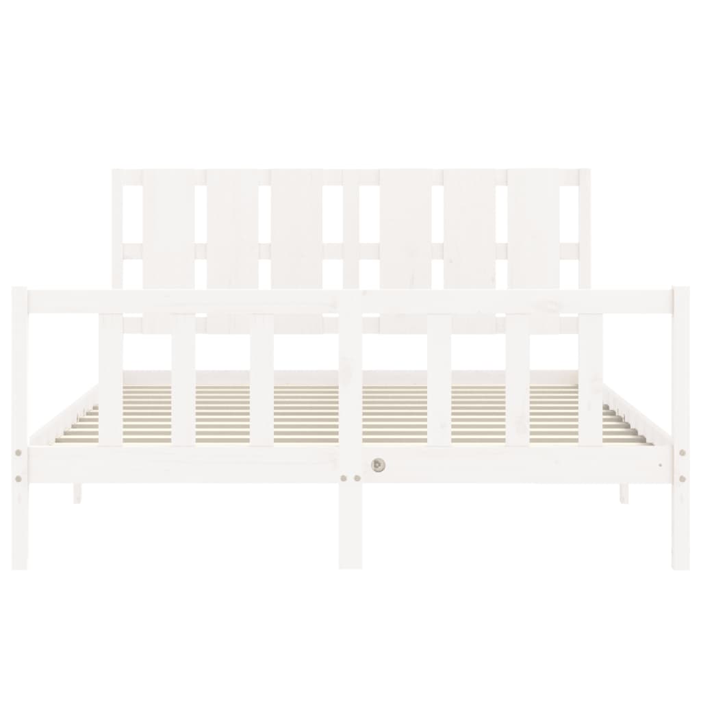 Bed Frame without Mattress White King Size Solid Wood Pine