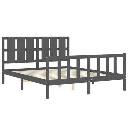 Bed Frame with Headboard Grey King Size Solid Wood