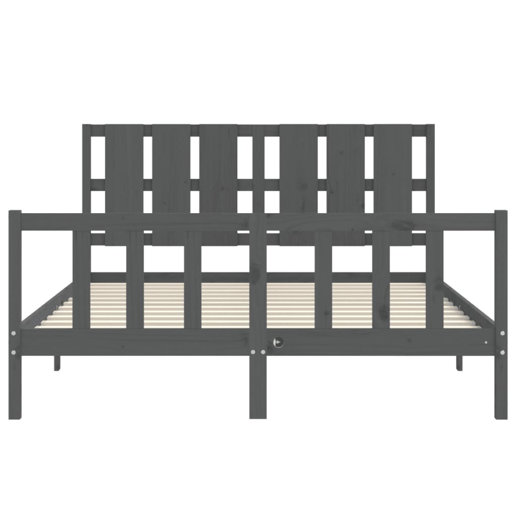 Bed Frame with Headboard Grey King Size Solid Wood