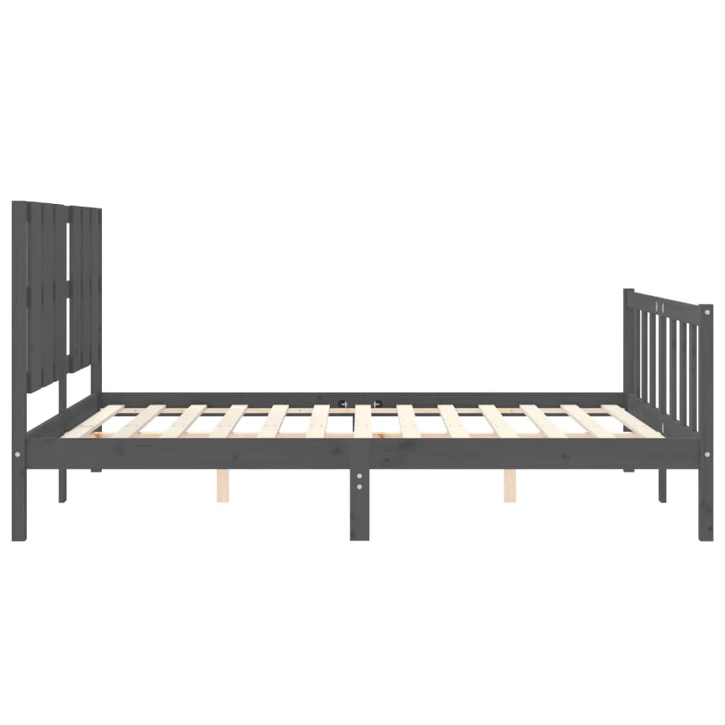 Bed Frame with Headboard Grey King Size Solid Wood