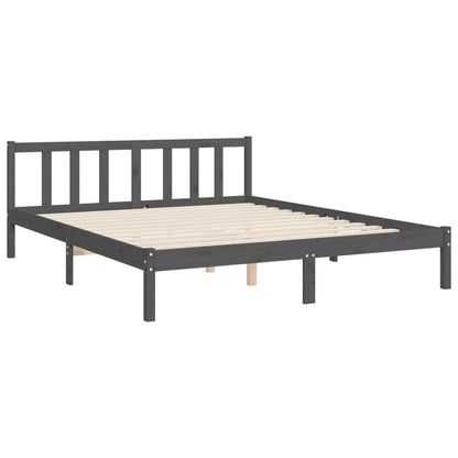 Bed Frame with Headboard Grey King Size Solid Wood