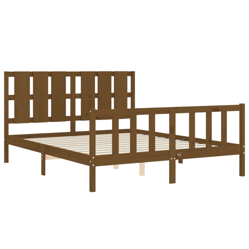 Bed Frame without Mattress Honey Brown King Size Solid Wood Pine