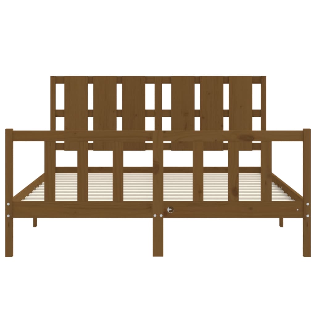 Bed Frame without Mattress Honey Brown King Size Solid Wood Pine