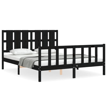 Bed Frame with Headboard Black King Size Solid Wood