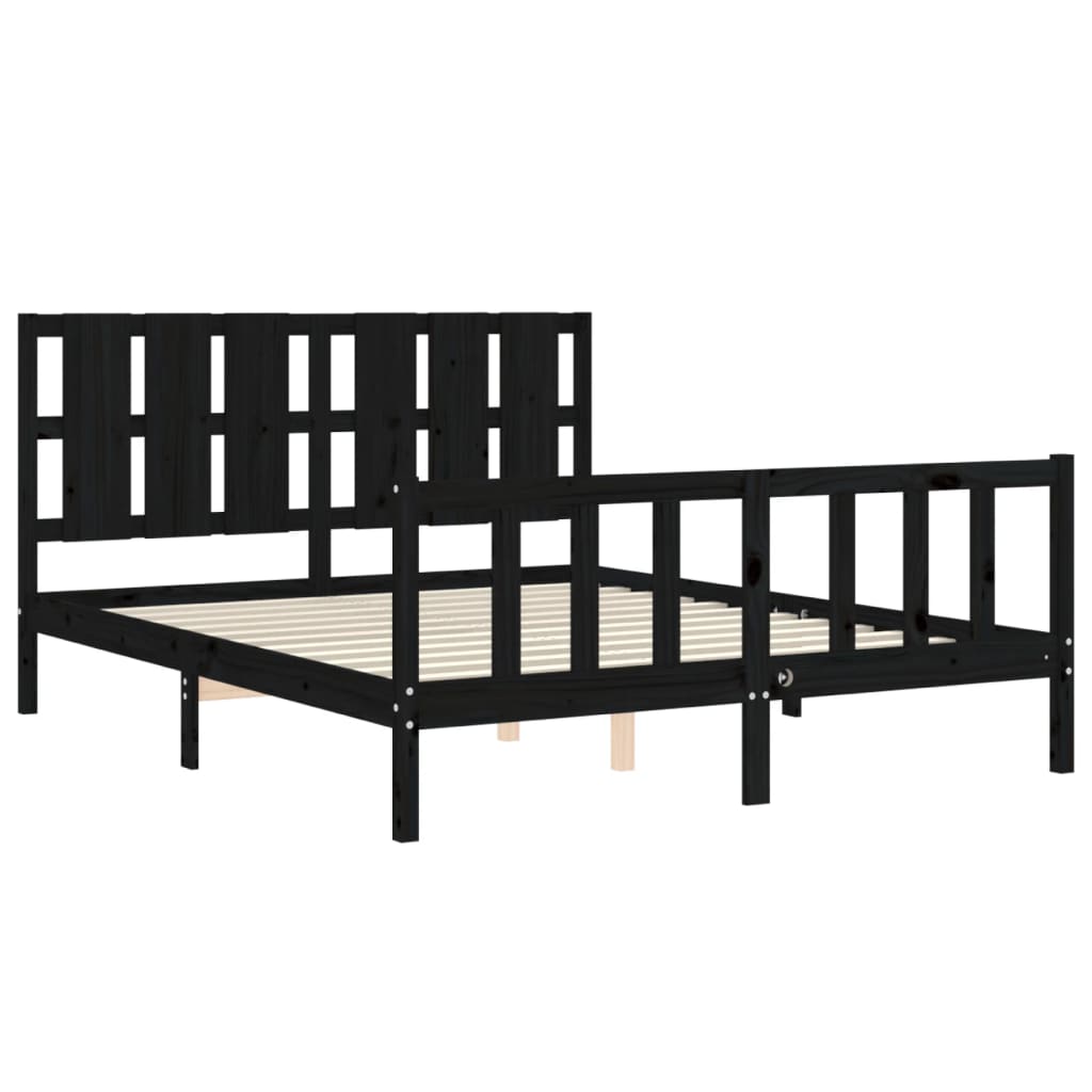 Bed Frame with Headboard Black King Size Solid Wood