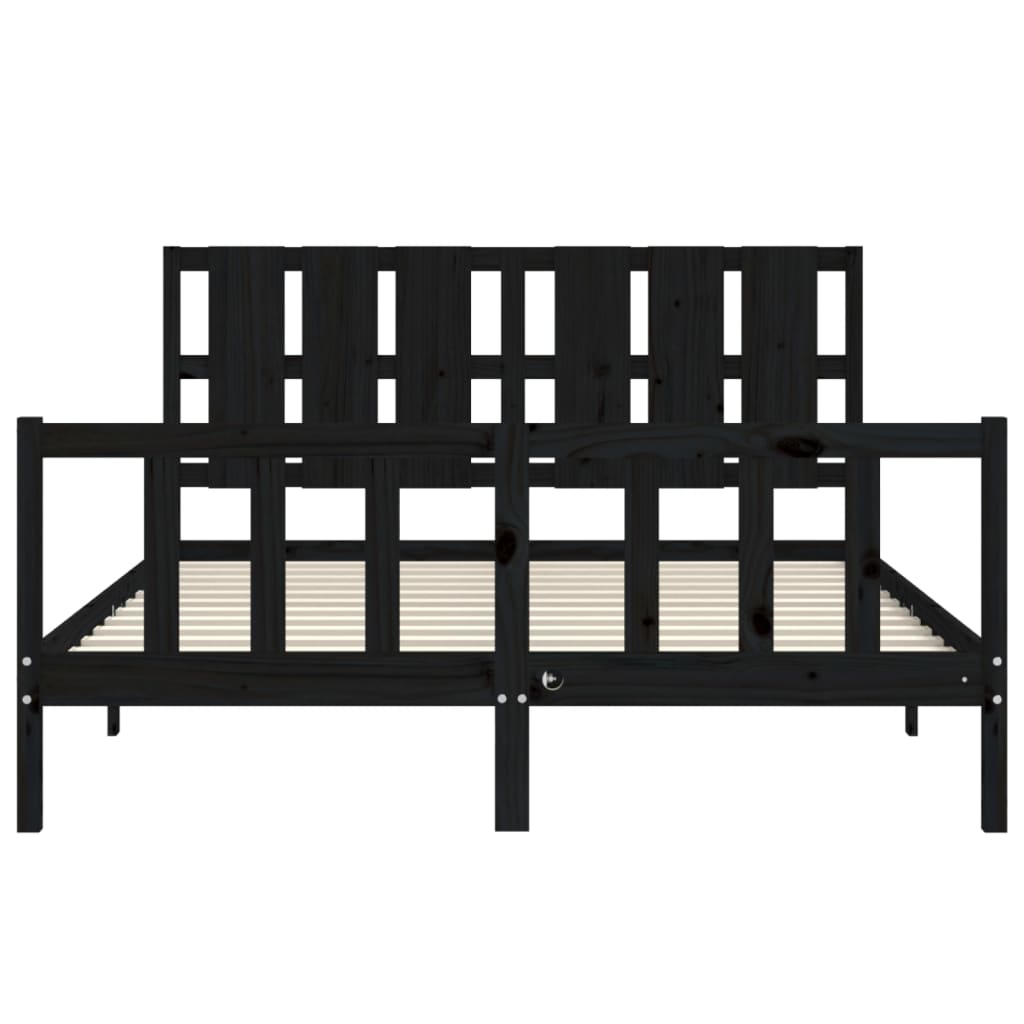 Bed Frame with Headboard Black King Size Solid Wood