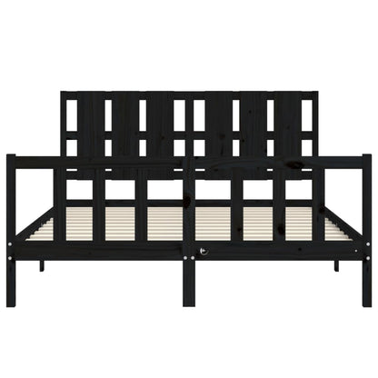 Bed Frame with Headboard Black King Size Solid Wood