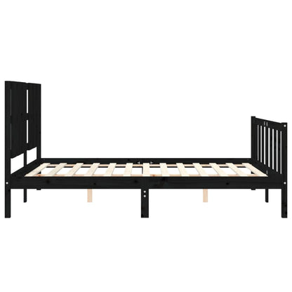 Bed Frame with Headboard Black King Size Solid Wood