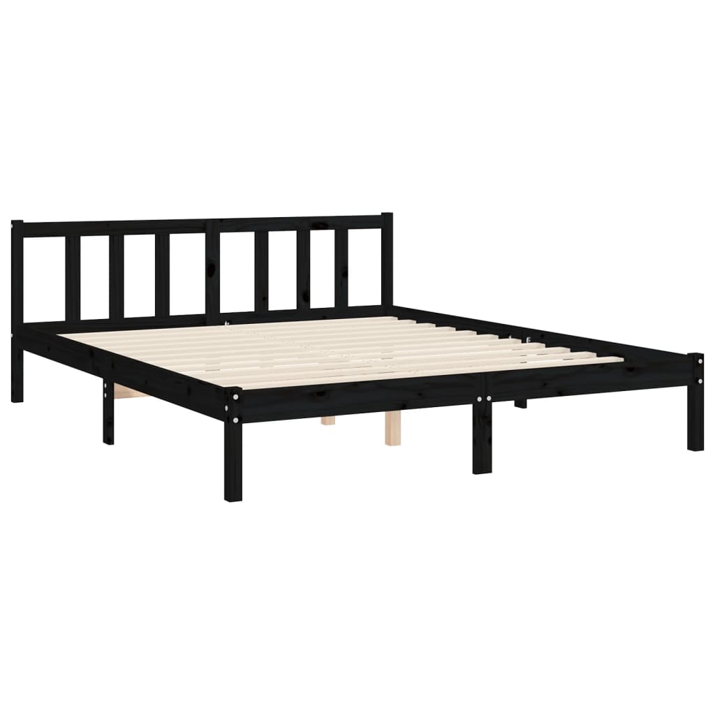 Bed Frame with Headboard Black King Size Solid Wood