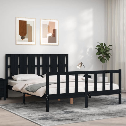 Bed Frame with Headboard Black King Size Solid Wood