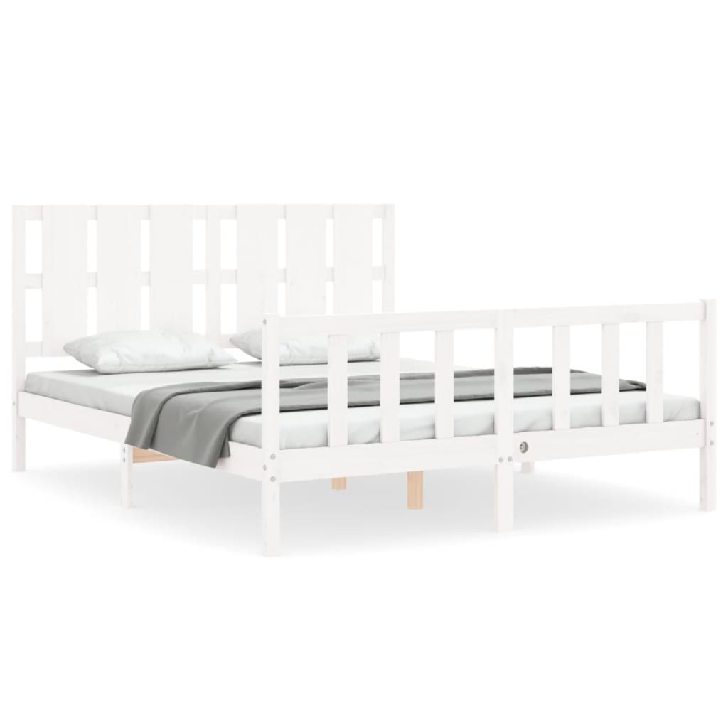 Bed Frame with Headboard White 160x200 cm Solid Wood