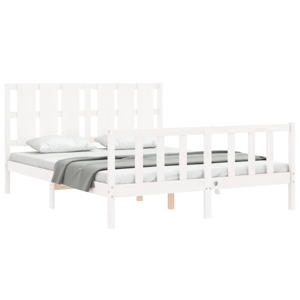 Bed Frame with Headboard White 160x200 cm Solid Wood