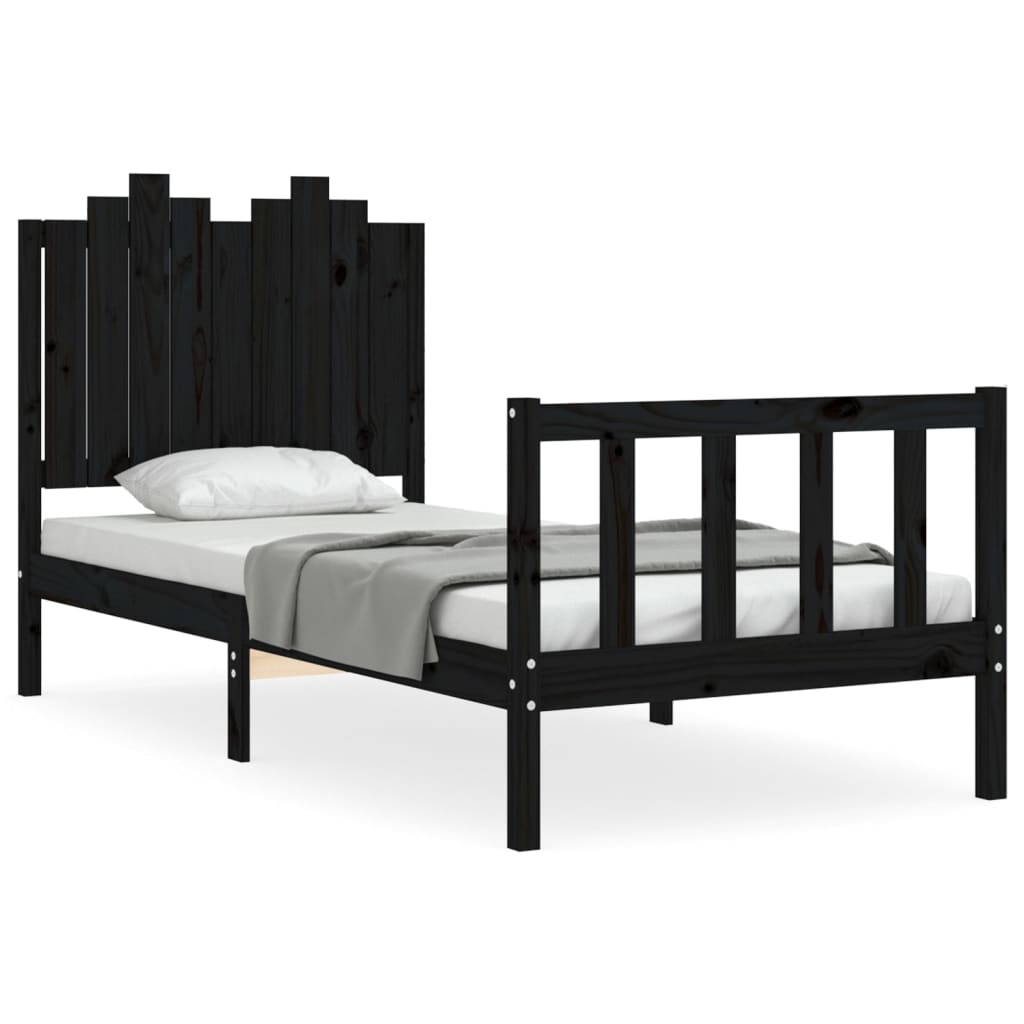 Bed Frame without Mattress Black 90x190 cm Single Solid Wood Pine