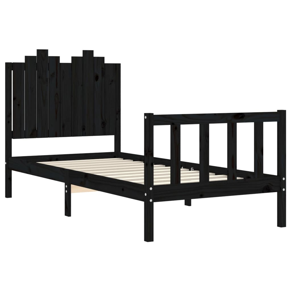 Bed Frame without Mattress Black 90x190 cm Single Solid Wood Pine