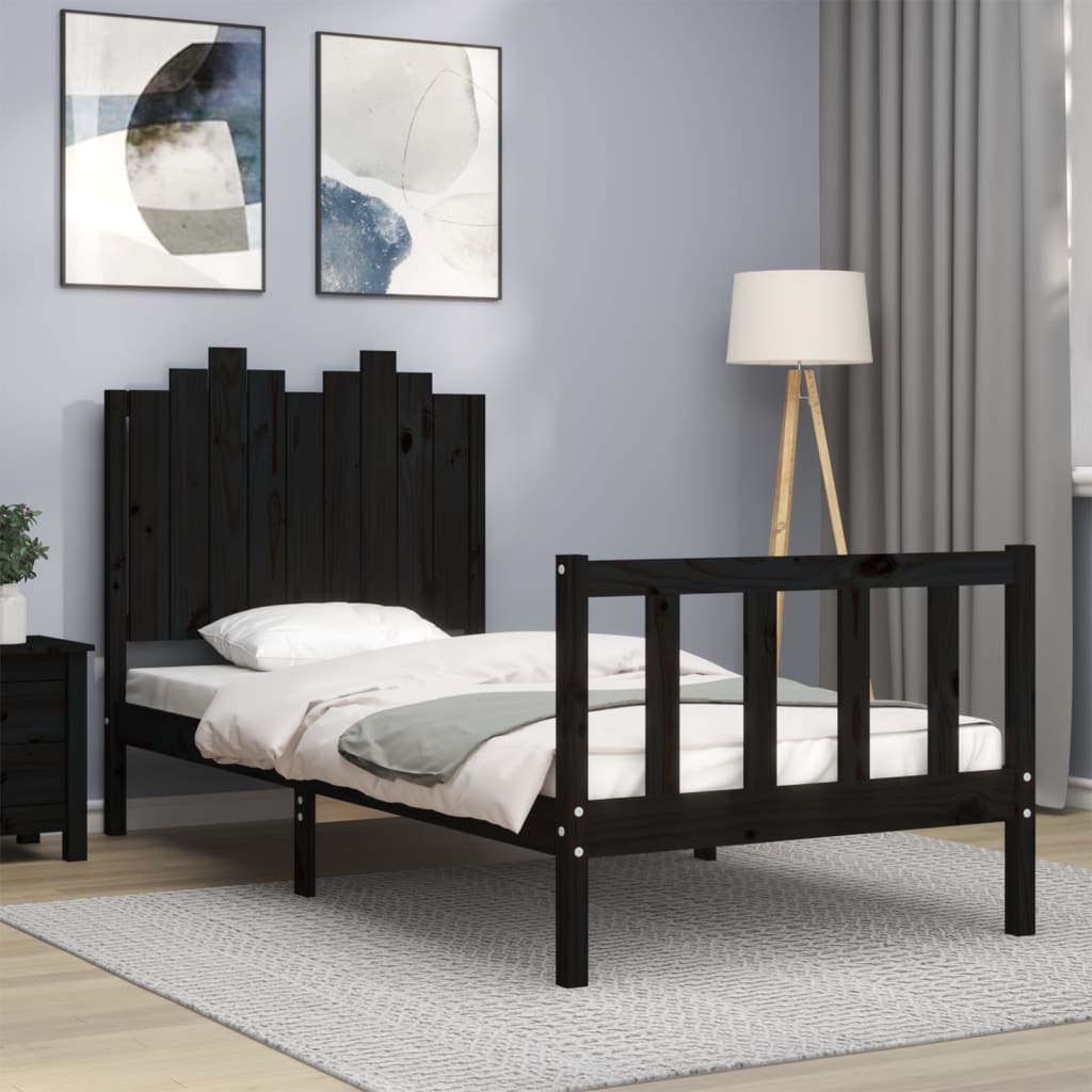 Bed Frame without Mattress Black 90x190 cm Single Solid Wood Pine