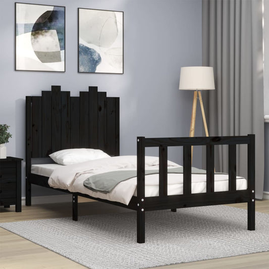 Bed Frame without Mattress Black 90x190 cm Single Solid Wood Pine