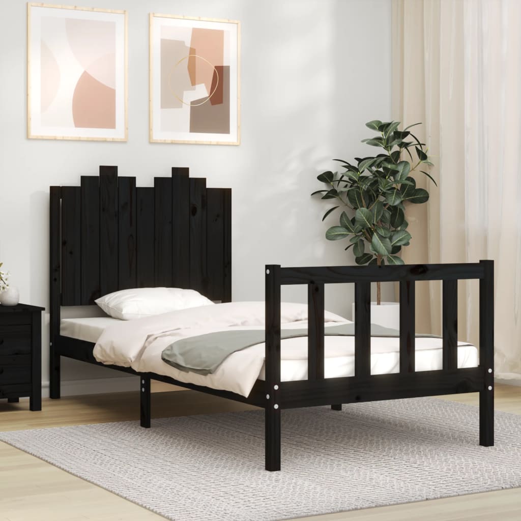 Bed Frame without Mattress Black 90x200 cm Solid Wood Pine