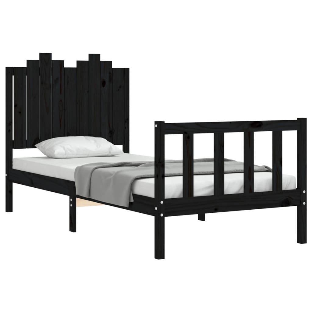 Bed Frame without Mattress Black 90x200 cm Solid Wood Pine