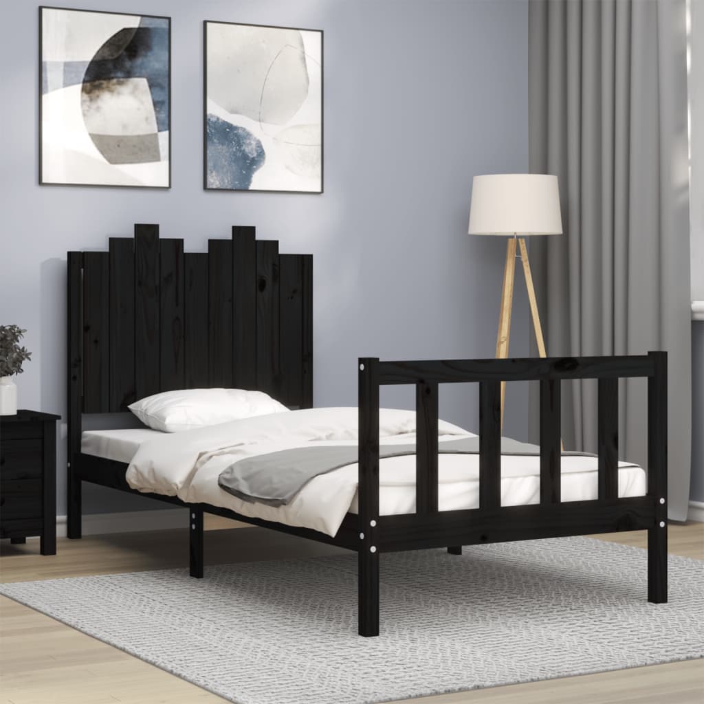 Bed Frame without Mattress Black 90x200 cm Solid Wood Pine