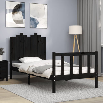 Bed Frame without Mattress Black 90x200 cm Solid Wood Pine