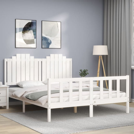 Bed Frame without Mattress White King Size Solid Wood Pine