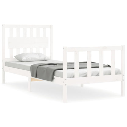 Bed Frame with Headboard White Single Solid Wood